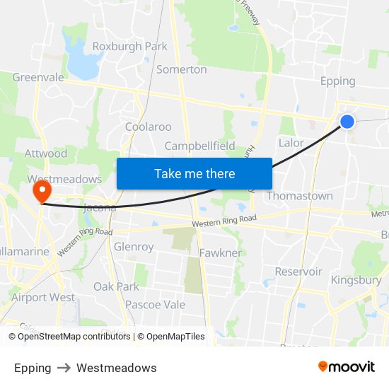 Epping to Westmeadows map