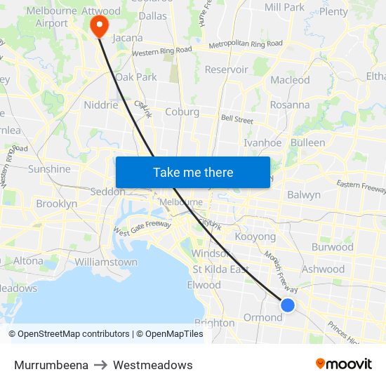 Murrumbeena to Westmeadows map