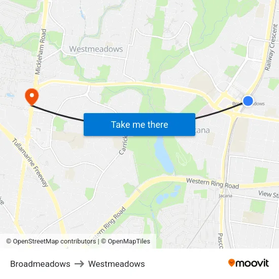 Broadmeadows to Westmeadows map