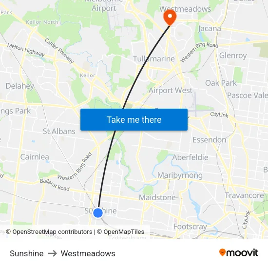 Sunshine to Westmeadows map