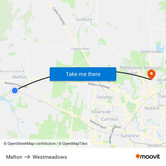 Melton to Westmeadows map