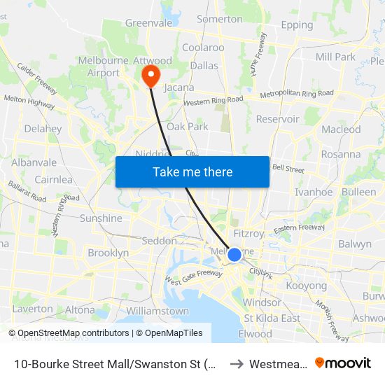 10-Bourke Street Mall/Swanston St (Melbourne City) to Westmeadows map