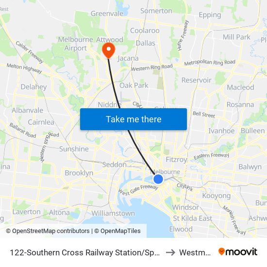 122-Southern Cross Railway Station/Spencer St (Melbourne City) to Westmeadows map