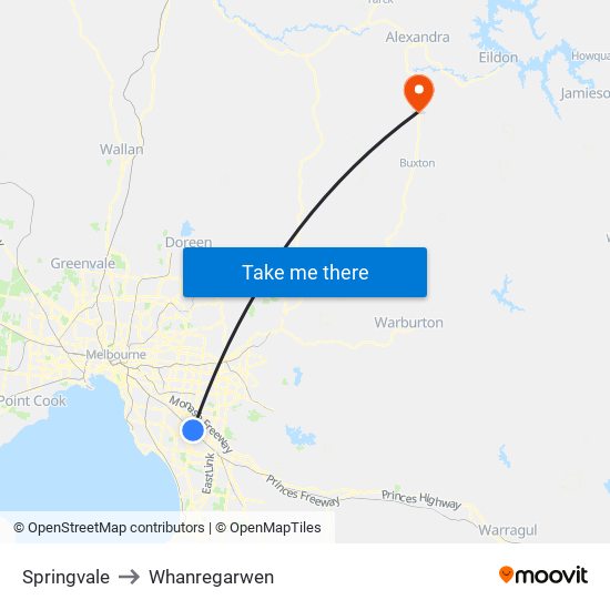 Springvale to Whanregarwen map