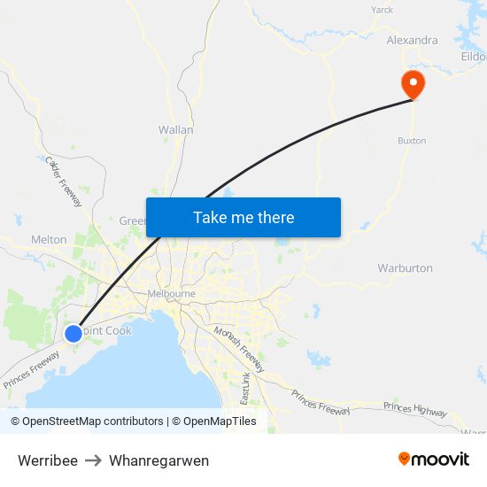 Werribee to Whanregarwen map