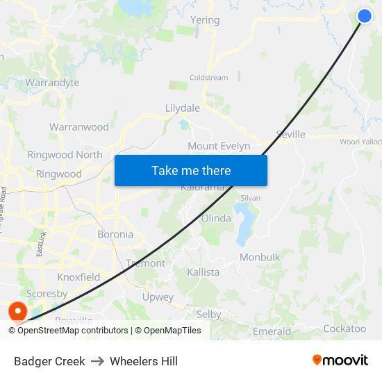 Badger Creek to Wheelers Hill map