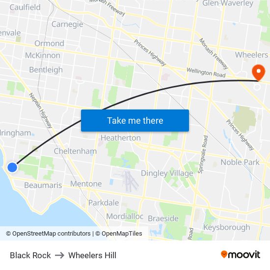 Black Rock to Wheelers Hill map