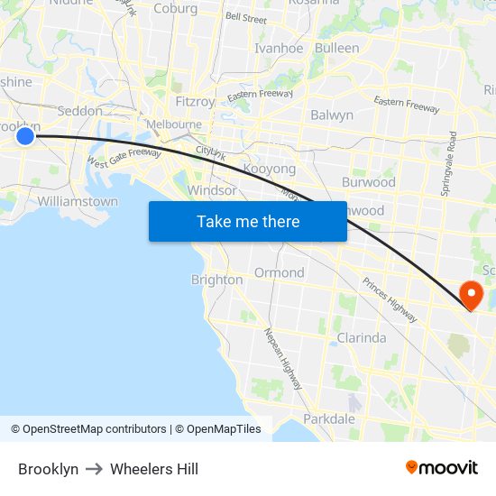 Brooklyn to Wheelers Hill map