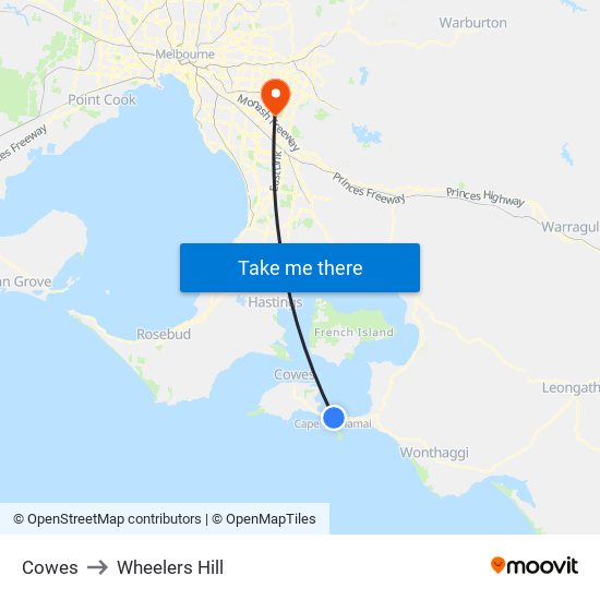 Cowes to Wheelers Hill map