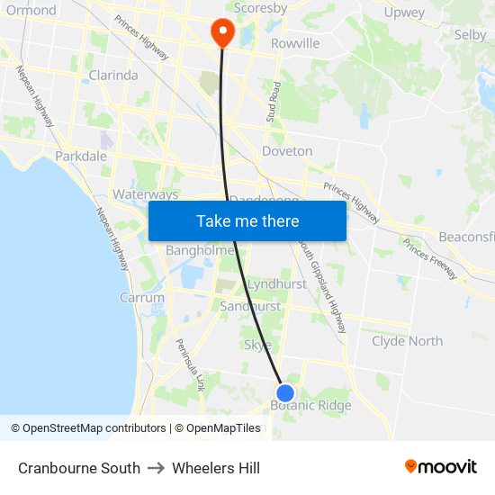 Cranbourne South to Wheelers Hill map