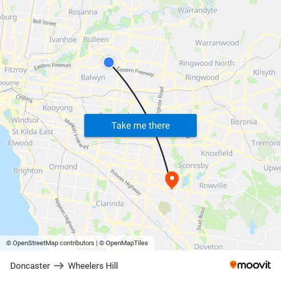 Doncaster to Wheelers Hill map