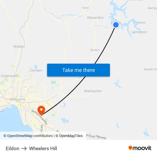 Eildon to Wheelers Hill map