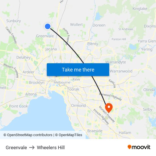 Greenvale to Wheelers Hill map