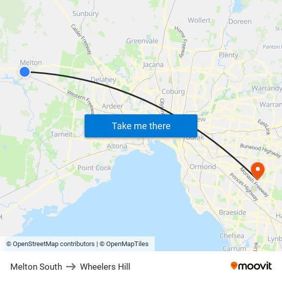 Melton South to Wheelers Hill map