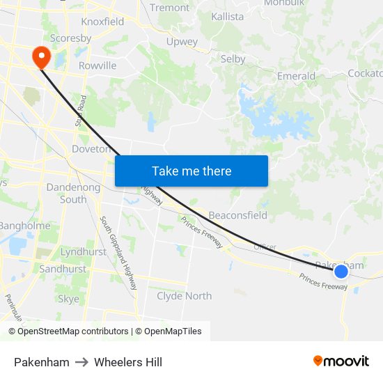 Pakenham to Wheelers Hill map