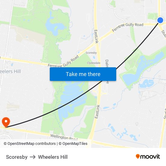 Scoresby to Wheelers Hill map