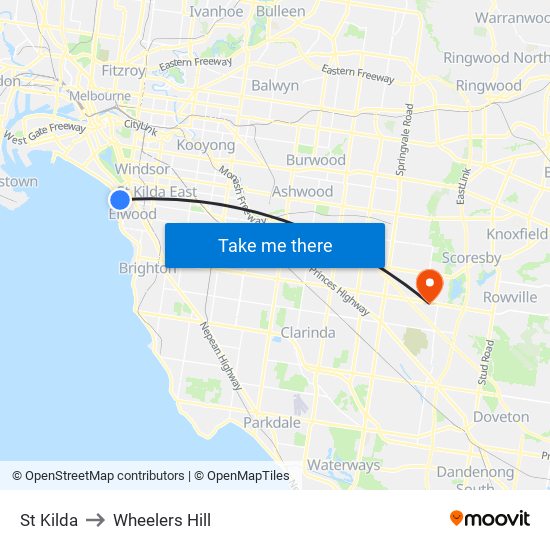 St Kilda to Wheelers Hill map