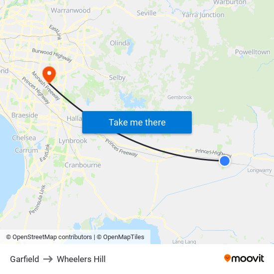 Garfield to Wheelers Hill map