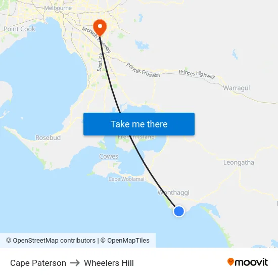 Cape Paterson to Wheelers Hill map