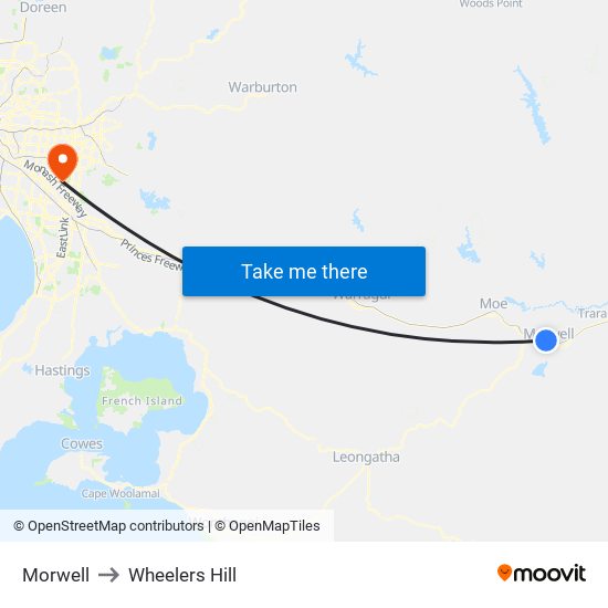 Morwell to Wheelers Hill map