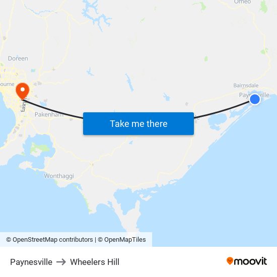 Paynesville to Wheelers Hill map