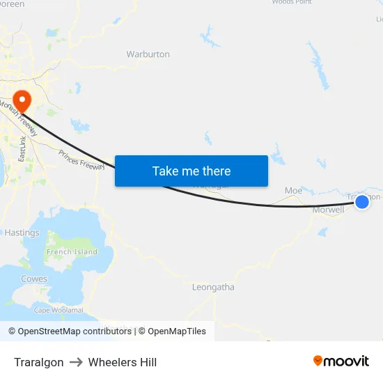 Traralgon to Wheelers Hill map
