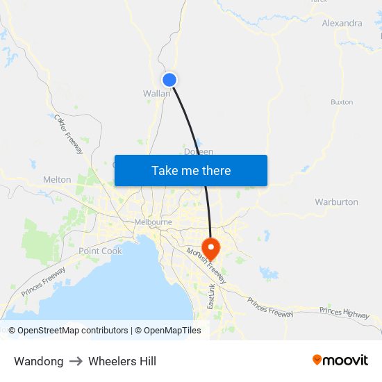 Wandong to Wheelers Hill map