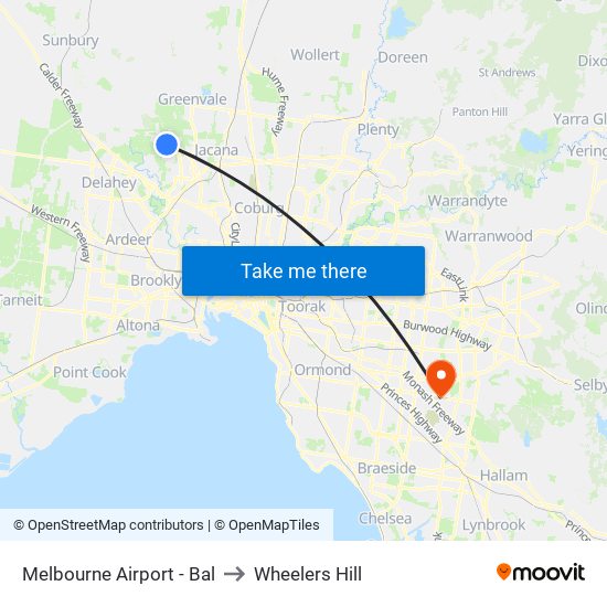 Melbourne Airport - Bal to Wheelers Hill map