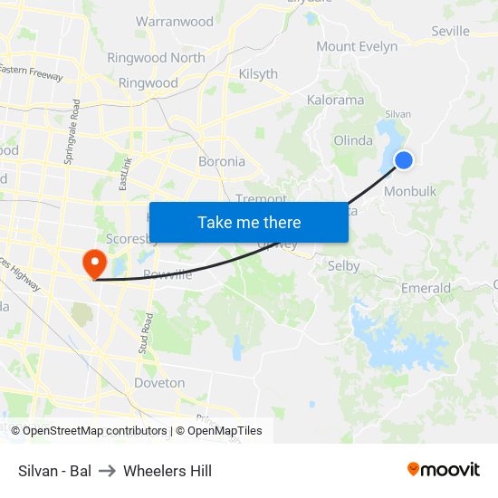 Silvan - Bal to Wheelers Hill map