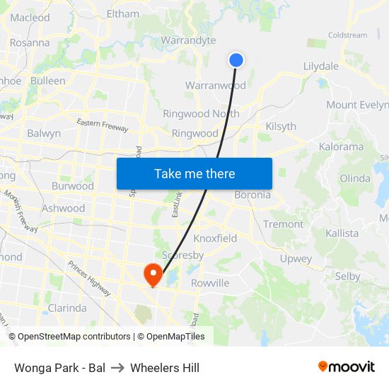 Wonga Park - Bal to Wheelers Hill map