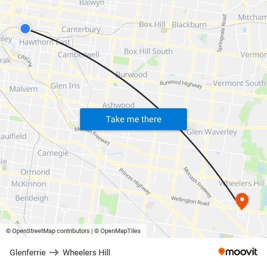 Glenferrie to Wheelers Hill map