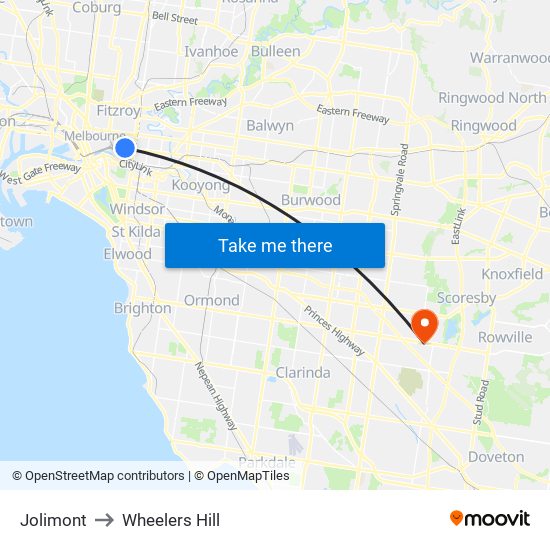 Jolimont to Wheelers Hill map