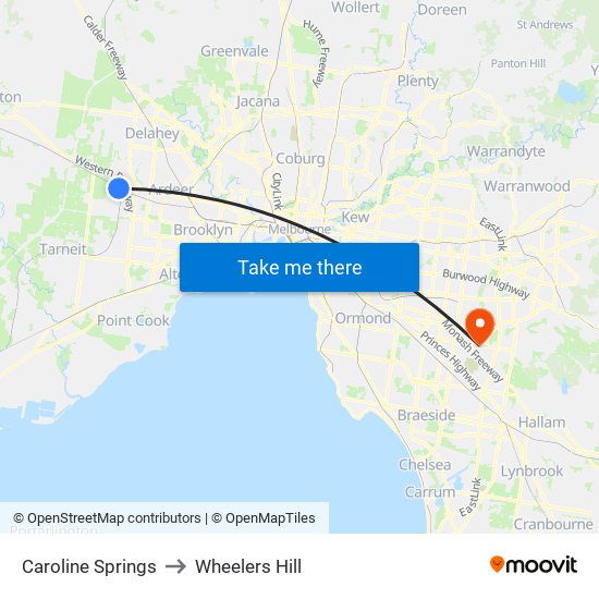 Caroline Springs to Wheelers Hill map