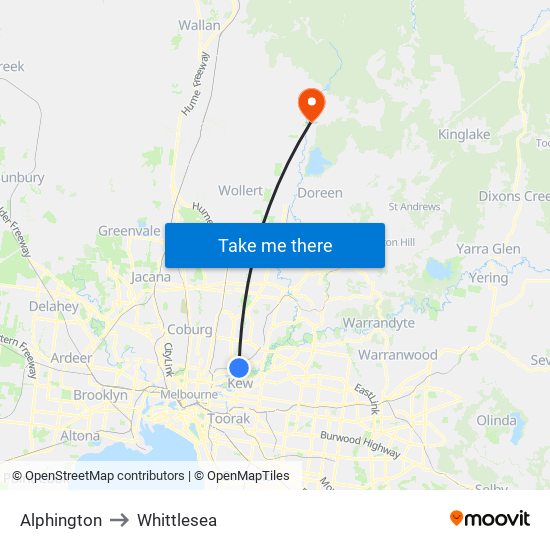 Alphington to Whittlesea map