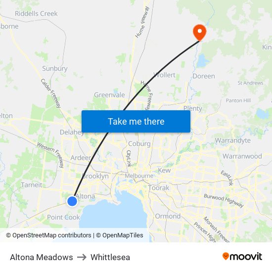 Altona Meadows to Whittlesea map