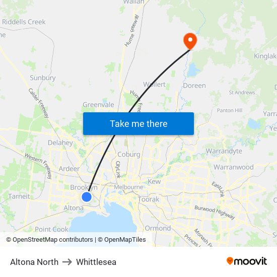 Altona North to Whittlesea map