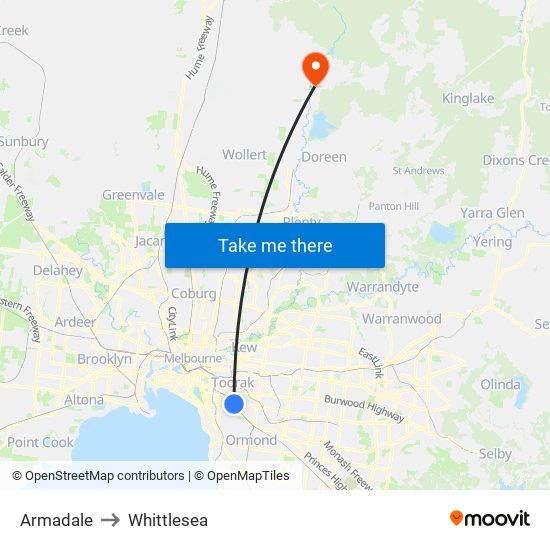 Armadale to Whittlesea map