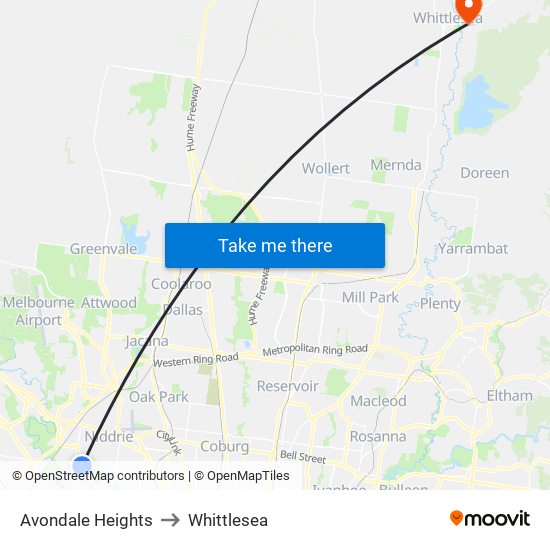Avondale Heights to Whittlesea map