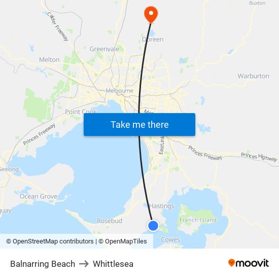Balnarring Beach to Whittlesea map