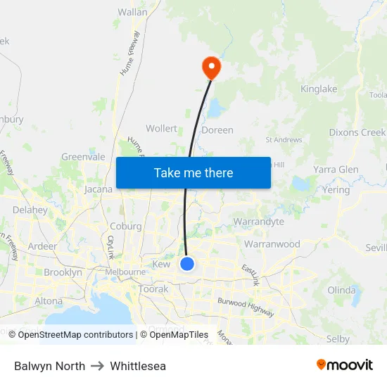 Balwyn North to Whittlesea map