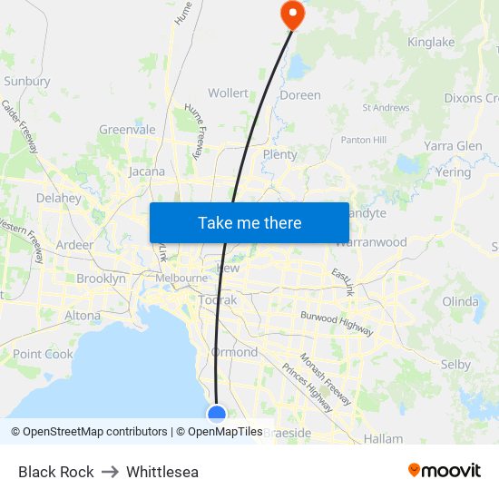 Black Rock to Whittlesea map