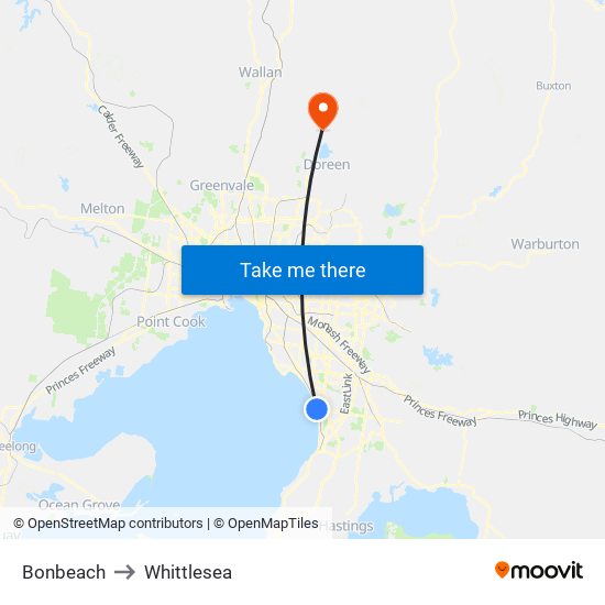 Bonbeach to Whittlesea map