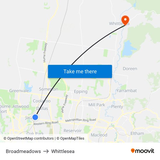 Broadmeadows to Whittlesea map