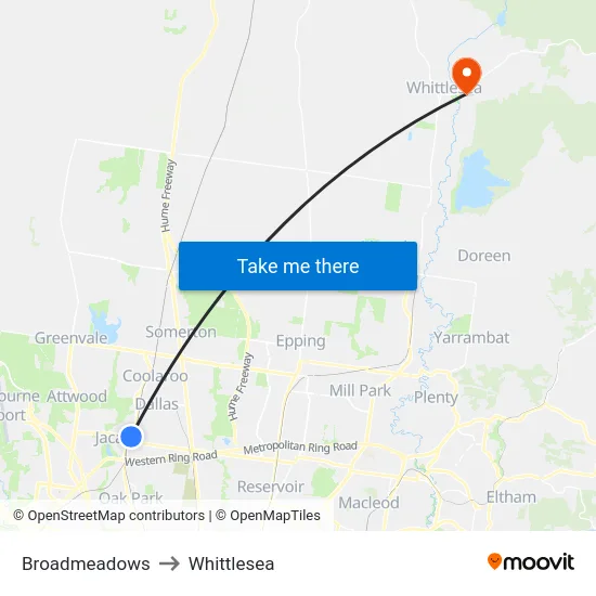 Broadmeadows to Whittlesea map