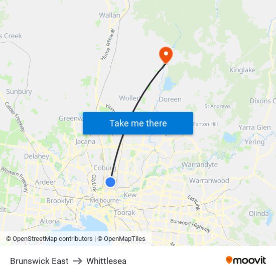 Brunswick East to Whittlesea map