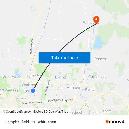 Campbellfield to Whittlesea map