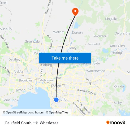 Caulfield South to Whittlesea map