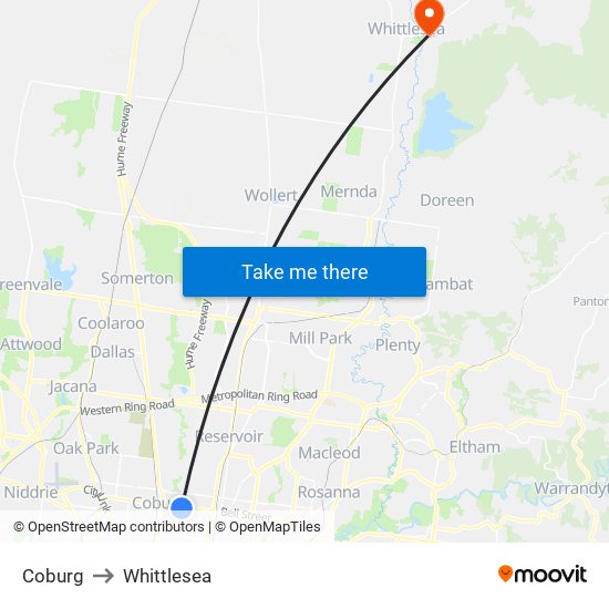 Coburg to Whittlesea map