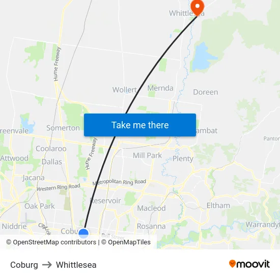 Coburg to Whittlesea map