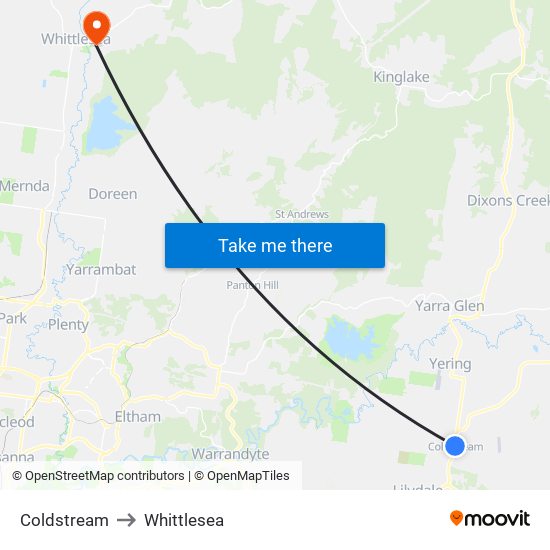 Coldstream to Whittlesea map